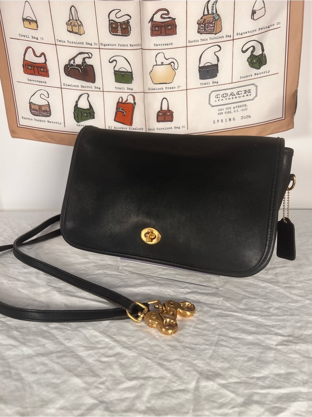 Vintage Coach Black Leather Convertible Clutch Crossbody Bag 9635